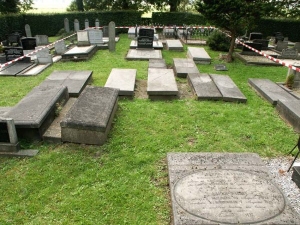 Het rode lint laat de omtrek van de oude kerk zien