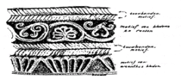 touwbandenmotief, de wijnranken en de acanthusbladeren.